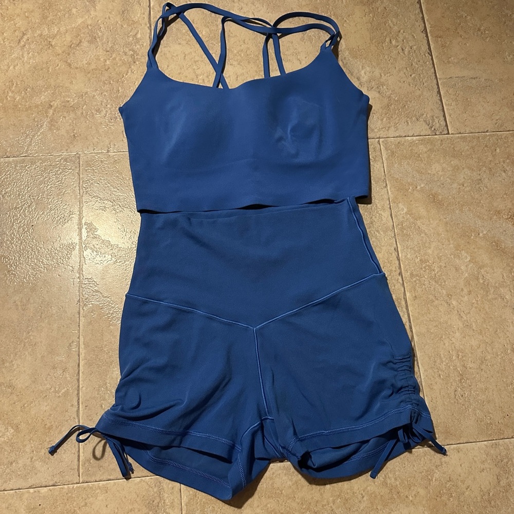 Blue Strappy Crop Top and Shorts Set